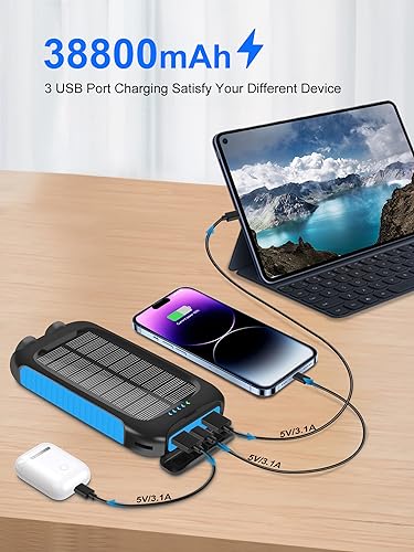 𝟮𝟬𝟮4 𝙐𝙥𝙜𝙧𝙖𝙙𝙚 Solar Power Bank -38800mAh Waterproof Portable Solar Phone Charger with LED Flashlight/Fast Charge USB C External Backup Battery Pack for All Cell Phones & Electronic Devices