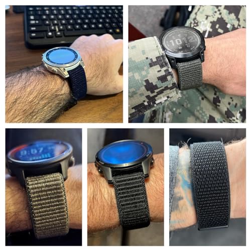 Olytop Fenix 7/Fenix 6 Pro/Fenix 5/EPIX Gen 2 Watch Bands, 22mm Hook & Loop Quick Dry Nylon Sport Wristband Replacement Strap for Garmin Fenix 6/Sapphire Solar/5 Plus/Instinct, Black