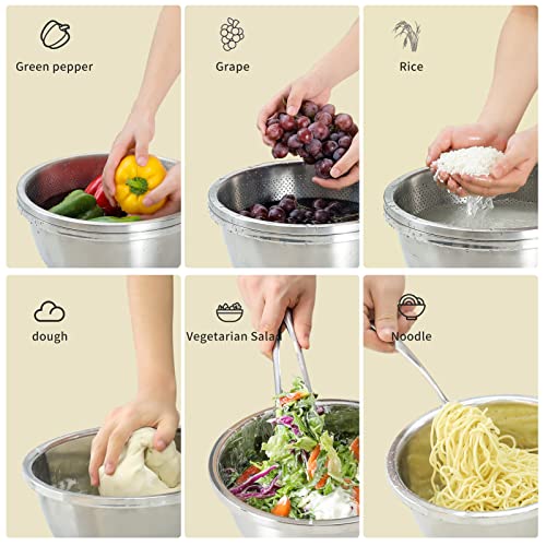 304 Stainless Steel Microporous Colander, 1.5QT Large Capacity with Mixing Bowl For washing vegetables, fruit and rice and for draining cooked pasta(2PC)