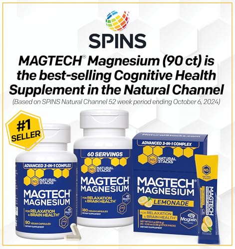 MagTech Magnesium Supplement - Chelated Magnesium Complex - 3 Forms of Magnesium: Magtein Magnesium L-Threonate, Glycinate & Taurate - Supports Relaxation & Brain Health*, 90 Magnesium Capsules