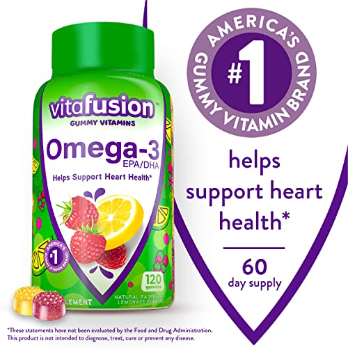 Vitafusion Omega-3 Gummy Vitamins, Berry Lemonade Flavored, Heart Health Vitamins(1) With Omega 3 EPA/DHA and Vitamins A, C, D and E, America’s Number 1 Vitamin Brand, 60 Day Supply, 120 Count