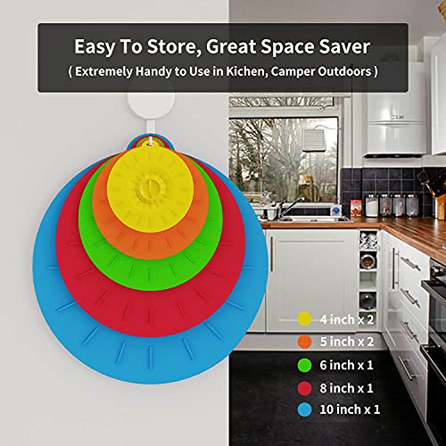 7 Pack Silicone Lids, Microwave Splatter Cover, 5 Sizes Reusable Heat Resistant Food Suction Lids fits Cups, Bowls, Plates, Pots, Pans, Skillets, Stove Top, Oven, Fridge BPA Free, Mothers Day Gifts