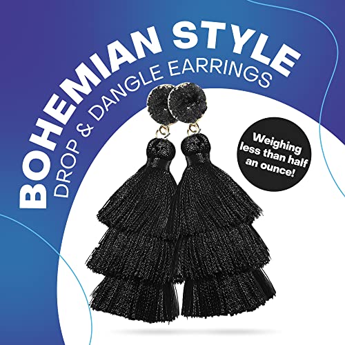 Rave Envy Navy Blue Earrings for Women - Tassel Earrings Bohemian Tiered Tassel Dangle Drop Earrings - Colorful Layered Navy Blue Earrings for Women Teen Girls