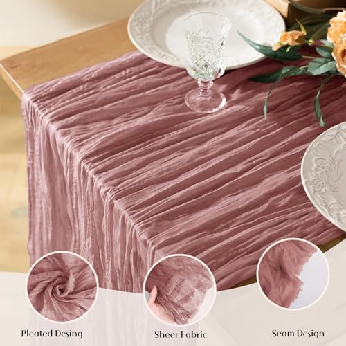 Jevix Cheesecloth Table Runner 10ft Dustyblue Table Runner Boho Gauze Fabric Table Runner for Baby Shower,Bridal Shower Decorations,Wedding Thanksgiving,Christmas Birthday Decor（1 Pack 35x120）