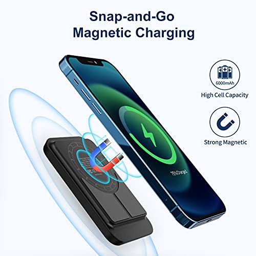 iWALK 6000mAh Magnetic Power Bank: Wireless Portable Charger with Finger Holder, Stronger Magnet Stick Mag-Safe Battery Pack for iPhone Only Compatible with iPhone 15,15 Pro,15 Pro Max,14,13,12 Series