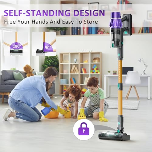 Cordless Vacuum Cleaner, Vacuum Cleaners for Home 560W 45Kpa Powerful Suction with LED Touch Display, Rechargeable Stick Vacuum, Self-Standing Vacuum, Handheld Vacuum for Carpet, Hard Floors, Pet Hair
