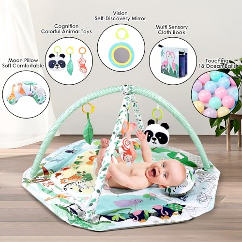 dearlomum Baby Play Mat Baby Gym,Funny Play Piano Tummy Time Baby Activity Mat with 5 Infant Sensory Baby Toys, Music and Lights Boy & Girl Gifts for Newborn Baby 0 to 3 6 9 12 Months (New Pink)