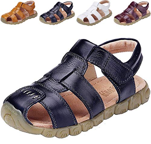 DADAWEN Boy's Girl's Leather Closed Toe Outdoor Sport Sandals (Toddler/Little Kid/Big Kid) White US Size 2.5 M Little Kid