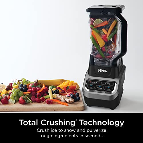 Ninja Blender, For-Smoothies, Salsa, Shakes, Slush, and-Frozen Drinks, Blender, Pitcher, and-Lid, Blender for-Kitchen, Crushes Ice, Fruit, and-Veggies, 1000-Watt, Dishwasher Safe, Black, NJ601AMZ