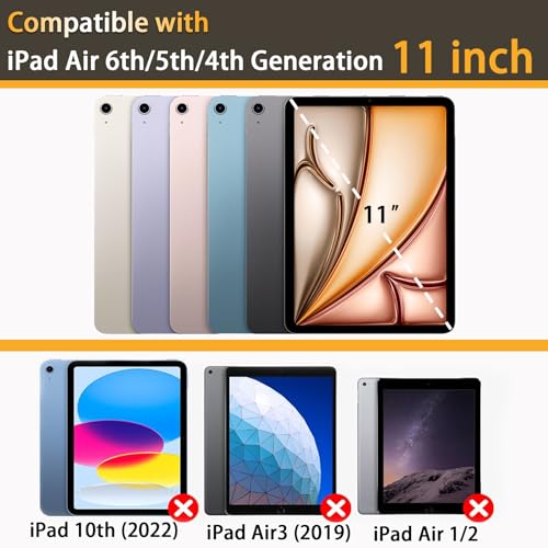 Rantice iPad Air Case 11-inch M2 (2024) /iPad Air 5th/4th Gen 10.9", Shockproof Rugged Case with Kickstand & Pencil Holder, Drop Protection, Compatible with iPad Air 6th/5th/4th Gen, Black