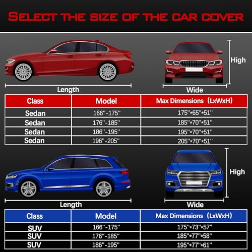 OWEEIO 30 Layers SUV Car Cover for Automobiles All Weather Waterproof, Outdoor Snowproof UV Protection Windproof, Door Zipper, Soft Cotton, Heavy Duty Universal Car Covers, (Black, Fit SUV 171"-180")