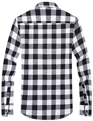 DOKKIA Men's Casual Dress Long Sleeve Buffalo Plaid Checkered Fitted Flannel Shirt Pink Black Buffalo Medium