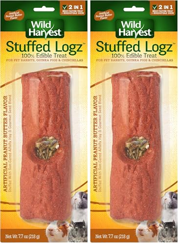 Wild Harvest Stuffed Logz 1 Count, Edible Treat for Rabbits, Guinea Pigs and Chinchillas, Artificial Peanut Butter Flavor (Pack of 2)
