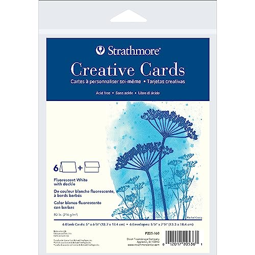 Strathmore Creative Cards, Flourescent White with Deckle Edge, 5x6.875 inches, 6 Pack, Envelopes Included - Custom Greeting Cards for Weddings, Events, Birthdays
