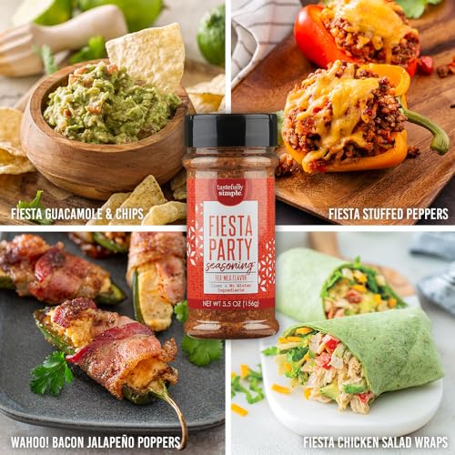Tastefully Simple Fiesta Party Mexican Seasoning for Tacos, Fajitas, Enchiladas, Dips, and More, Clean, Keto, and Paleo, No MSG or Gluten Ingredients, 5.5 oz (Pack of 3)