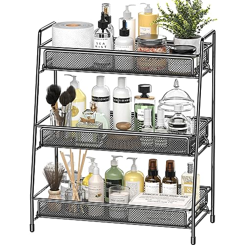 EKNITEY Bathroom Countertop Organizer Rack - 3 Tier Counter Spice Rack Metal Makeup Rack Small Perfume Vanity Organizer for Sink/Bedroom/Living Room/Kitchen/Office