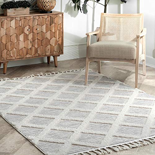 nuLOOM Catalina Shaggy Trellis Runner Rug, 2' x 8', Cream