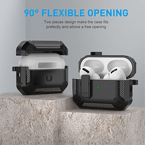 Maxjoy AirPods Pro Case Cover with Lock, Protective Case for Apple AirPods Pro 2/Pro (2023/2022/2019), Shockproof, Carbon Fiber Gray