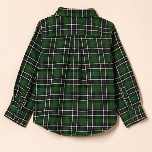Amazon Essentials Boys' Flannel Button Down Shirt, Green, Small