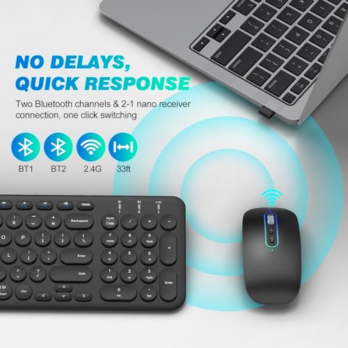 cimetech Bluetooth Keyboard and Mouse, Rechargeable Dual-Mode (Bluetooth 5.1 + USB) Wireless Keyboard and Mouse Combo, Ultra-Slim Multi-Device Keyboard for Mac, iPad, Computer, PC, Windows - Black