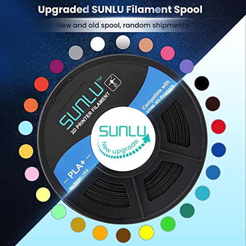 SUNLU 3D Printer Filament PLA Plus 1.75mm, Neatly Wound PLA+ Filament for Most FDM Printer, Dimensional Accuracy ± 0.02 mm, 1 kg Spool(2.2lbs), Black