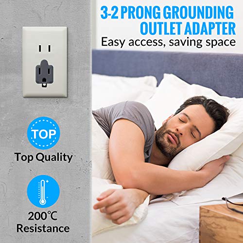 Maximm 3 Prong Plug Adapter to 2 Prong Power Plug, Grounding Adapter 3 Pin to 2 Pin Outlet Converter - 5 Pack (White)