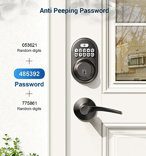 Veise Keyless Entry Door Lock with 2 Lever Handles - Electronic Keypad Deadbolt, Auto Lock, Back Lit & Easy Installation Design, Front Door Handle Sets, Matte Black