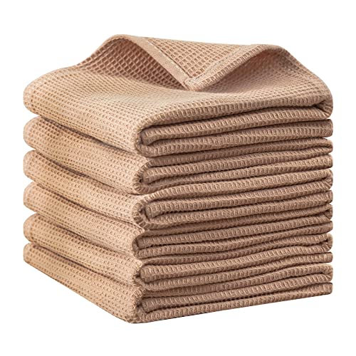 QUILTINA Dish Towels Set,100% Cotton Waffle Weave Kitchen Towels 12 Pack,17 x 25 Inches Dish Towels for Kitchen,Ultra Soft Dish Drying Towels(White, Gray, Light Khaki, Light Blue, Dark Green, Brown)