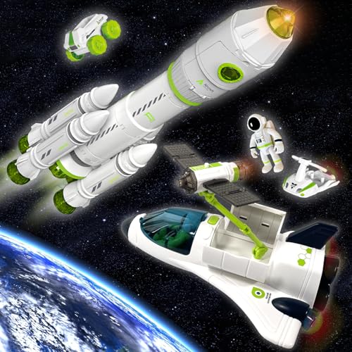 COOLDUCK Space Toy Set for Boys Girls, Kids' Play Spaceships, Space Shuttle, Space Capsule, Space Rover, Space Station, Astronauts Figure, Rocket Toys for any Interstellar Mission Adventure