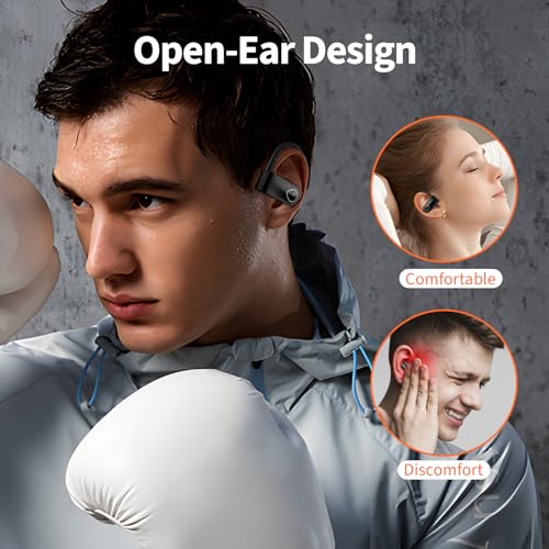 Bluetooth Headphones Wireless Earbuds 108hrs Playtime, Open Ear Headphones Premium Sound & Microphone, Over Ear Sport Ear Buds, Waterproof Earphones with Zipper Power Display Charging Case Black