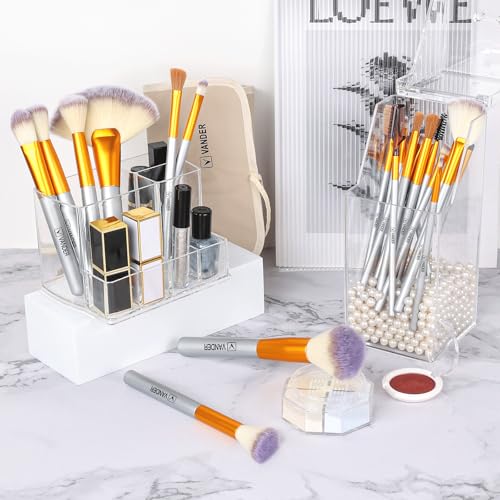 VANDER Makeup Brushes, 24pcs Premium Synthetic Makeup Brush Set for Foundation, Professional Eyeshadow, Eyeliner, Concealer Make up Brush Kit (Without Makeup Bag) Champagne