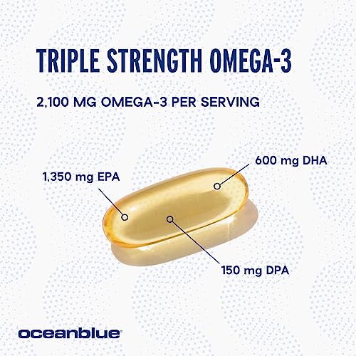 Oceanblue Professional Omega-3 2100-120 ct - High-Potency Triple Strength Burpless Fish Oil with EPA, DHA & DPA - Wild Caught - Orange Flavor, 60 Servings