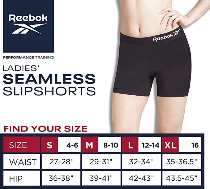 Reebok Women's Boy Shorts Underwear - 3 Pack Seamless Long Leg Boyshorts Panties for Women (S-3X, available in Plus Size), Size Small, Black/Charcoal Melange/Black