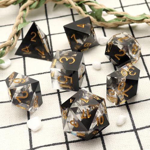 Haxtec Sharp Edge DND Dice Set Purple Red Resin Dice Silver Flakes D&D Dice for RPG Role Playing Games Dungeons and Dragons Gift War Series