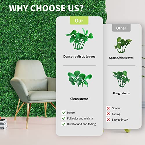 6PCS Artificial Boxwood Panels Grass Wall Backdrop, 24" x 16" Faux Hedge Wall Panels Privacy Fence UV Protection for Indoor, Wedding, Party, Outdoor Garden, Backyard Fence Decoration