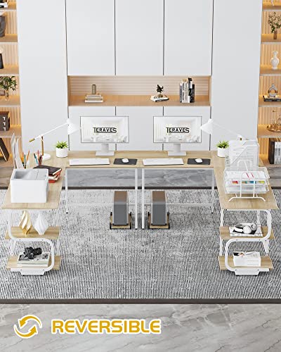 Teraves Reversible L Shaped Desk with Large Surface, 61 Inch Sturdy Corner Desk with Storage Shelves, Premium Office Computer Desk Workstation for Home Office Gaming