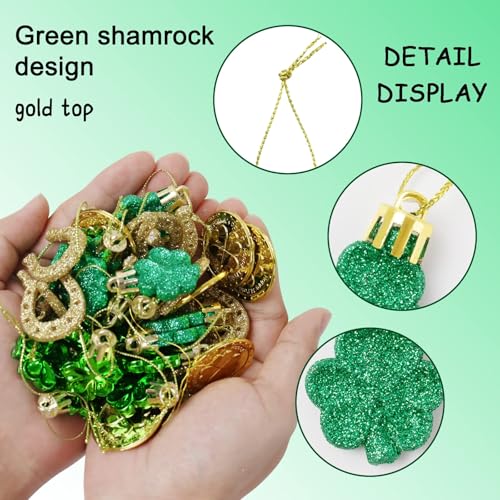 St. Patricks Day Decorations Shamrock Ornaments - 48pcs Shamrock Clover Gold Coins Horseshoe Tree Ornaments for Spring Lucky Irish Day St Patrick's Day Home Table Tree Party Hanging Decorations