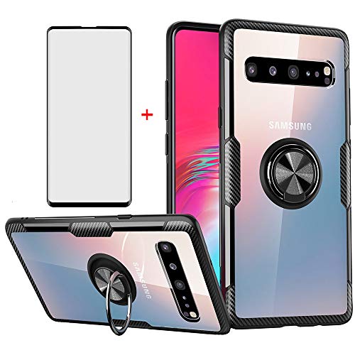 Phone Case for Samsung Galaxy S10 with Tempered Glass Screen Protector Clear Cover and Magnetic Rubber Stand Ring Holder Slim Hard Cell Accessories Glaxay S 10 Edge Gaxaly 10S GS10 X10 Cases Men Blue