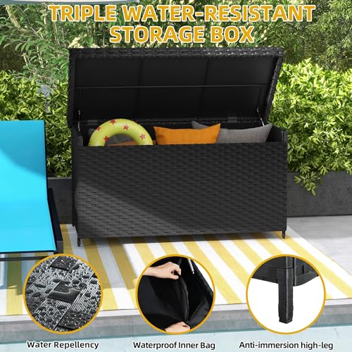 DWVO 170 Gallon Outdoor Storage Box, Weatherproof Wicker Deck Box, XL Outside Storage Container for Patio Furniture, Cushions, Pool Storage and Garden Tools (Black)