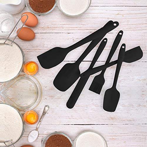 Shebaking Silicone Spatula, 6 pieces Heat Resistant Rubber Spatulas Set for Baking, Cooking and Mixing Kitchen Utensils Seamless One Piece Spatula with Stainless Steel Core (Black)