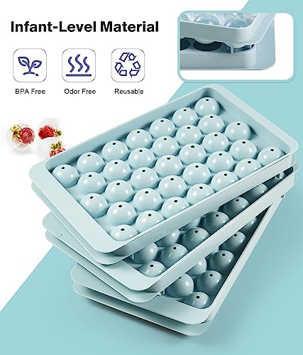 DclobTop Stackable Round Ice Cube Tray Set with Lid & Bin – Create 99PCS Round Ice Balls, Ice Trays for Freezer is Easy to Release & Sturdy– Small Pellet Ice Maker for Drinks, Coffee and Cocktails