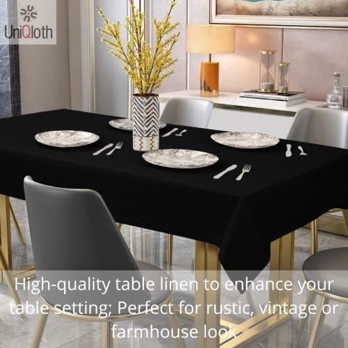 UniQloth Rustic Farmhouse Rectangle Tablecloth Heavy Duty Fabric 100% Cotton - Washable Dining Table Cover - Ideal for Dinner Party Wedding Christmas Holidays Everyday Use Table Linen 52x70 Black