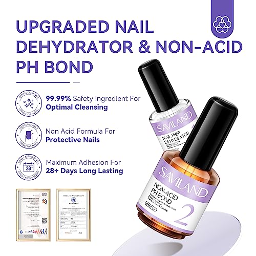SAVILAND Nail Dehydrator and Primer: Acid-Free Natural Nail Dehydrator and Nail Primer & Protein Bonding Acrylic Nail Kit Gel Nail Polish Superior Bonding Acrylic Nail Supplies Profession Salons