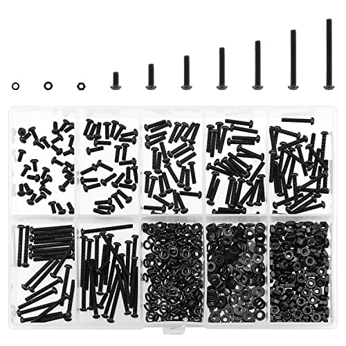 HELIFOUNER 560 Pieces M2 x 4mm /6mm /8mm /10mm /12mm /16mm /20mm, Button Head Socket Cap Screws Bolts Washers Nuts Kit, 10.9 Grade Alloy Steel, Full Threaded, Black