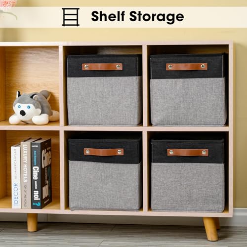 DUHEL Cube Storage Bins 4 Pack,11 Inch Collapsible Storage Bins,Fabric Storage Cubes Can be Usd Closet Organizers and Storage Box Shelf Basket. (Black&Grey-4pcs)