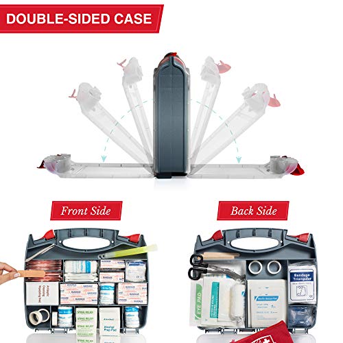 Swiss Safe 2-in-1 First Aid Kit for Car, Travel & Home, Businesses - Bonus Mini Kit for Medical Emergency Aid, Survival, Camping - FSA & HSA Eligible - 348 Piece, 1 Pk - Red - Large Hardcase