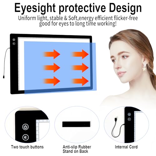 A4 Rechargeable Light Pad with Carry Bag, KOBAIBAN Wireless Magnetic Tracing Light Box, 5-Level Brightness LED Light Tablet Board, Cordless Battery Powered Light Drawing Table for DIY Diamond Painting