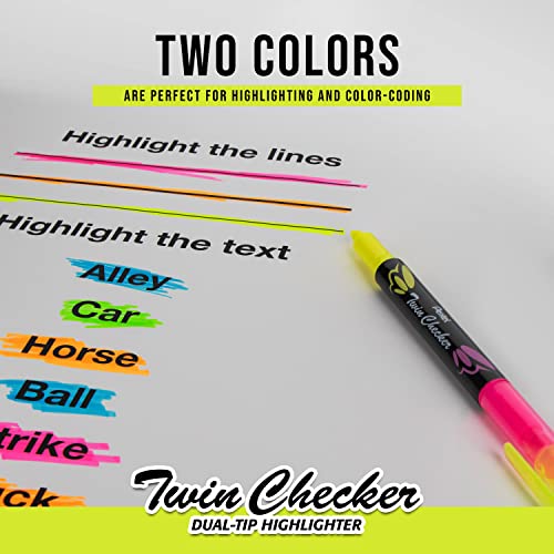 Pentel Twin Checker Dual-tip Highlighter, Chisel Tip, Yellow/Blue Ink, Pack of 12 (SLW8-GS)