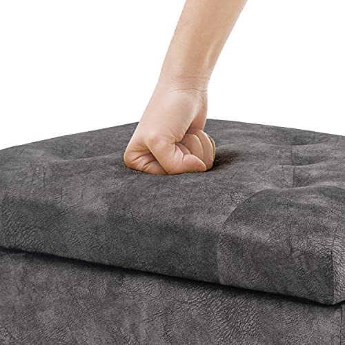 Joveco Storage Ottoman Foot Rest Stool, 24" Velvet Footstool Bench for Living Room Bedroom, Light Grey