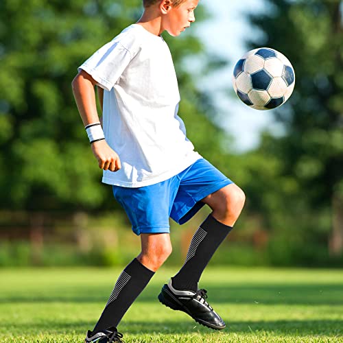 ZEPOHCK Kids Athletic Soccer Socks 2 Pairs, Knee High Socks for Youth Boys Girls, Shoe Size 3-6.5, Ages 6-12, Black
